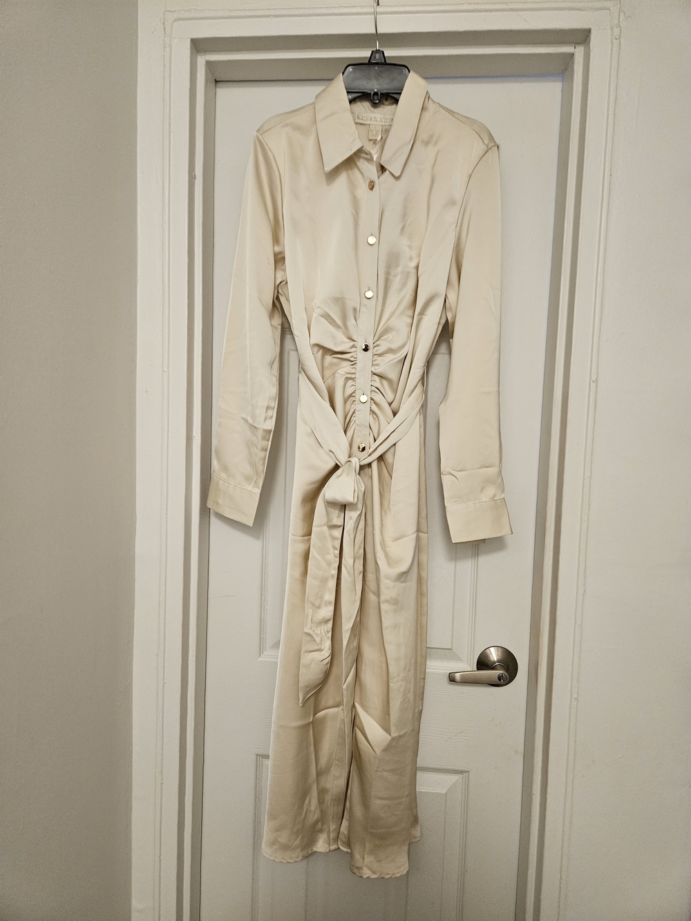 Cream Midi Shirt Dress with Tie Waist